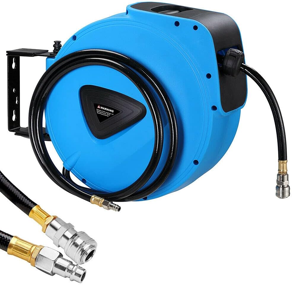 BAKAJI 8052877974160 Hose Reel, 30 m, 1/4 Inch Connection, Wall Mounting, Automatic Locking, Space-Saving, Compressor, Compressor, Compressed Air Max 18 Bar, 30 m